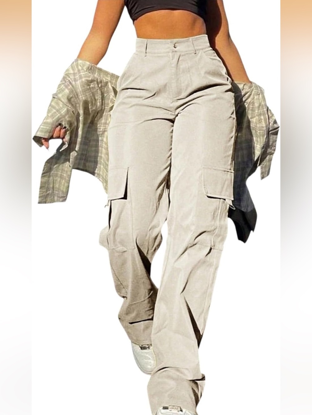 Cargo Pants High Waisted BaggyStretchy Streetwear Black Cargo Pants Pockets